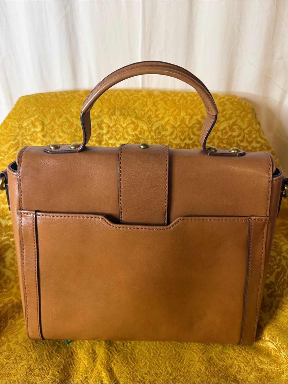 Etienne Aigner Cognac Tan Top-Handle Satchel with Brass Ring - Picture 3 of 4